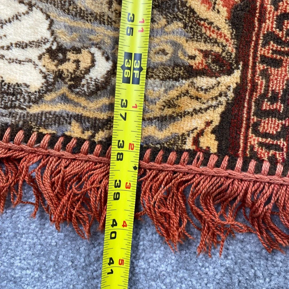 Vintage Tapestry‎ Prayer Rug Scene Figures Fringe Orange Textile Art